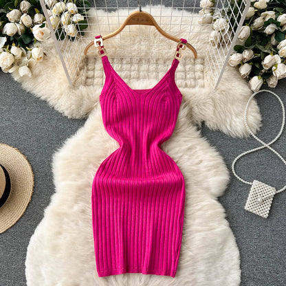 Stylish Knit Spaghetti Strap Short Dress RF0024
