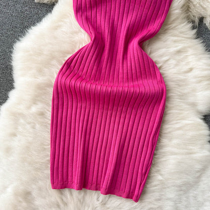 Stylish Knit Spaghetti Strap Short Dress RF0024