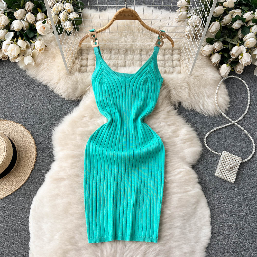 Stylish Knit Spaghetti Strap Short Dress RF0024