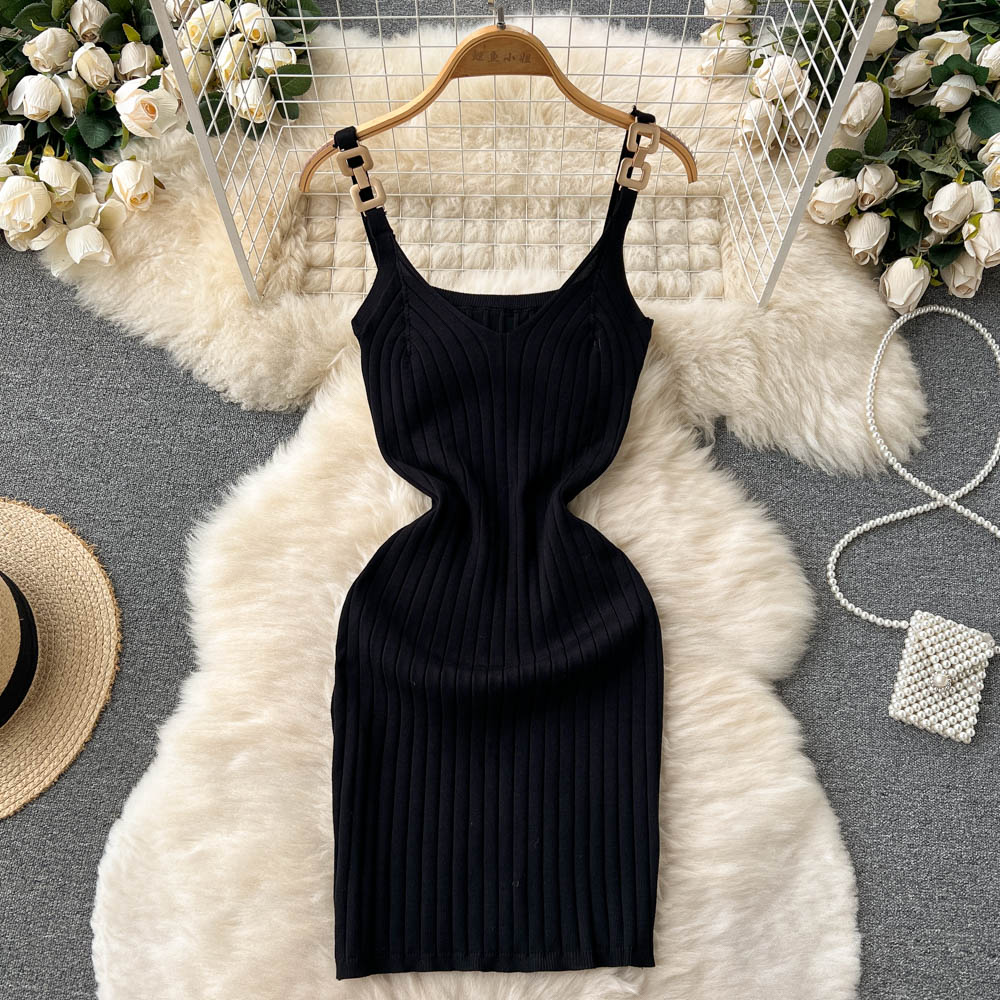 Stylish Knit Spaghetti Strap Short Dress RF0024