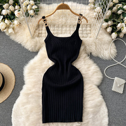Stylish Knit Spaghetti Strap Short Dress RF0024