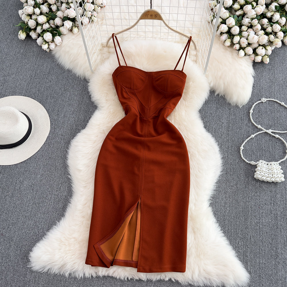 Einfaches Spaghettiträger-Kurzkleid, modisches Kleid RF0022