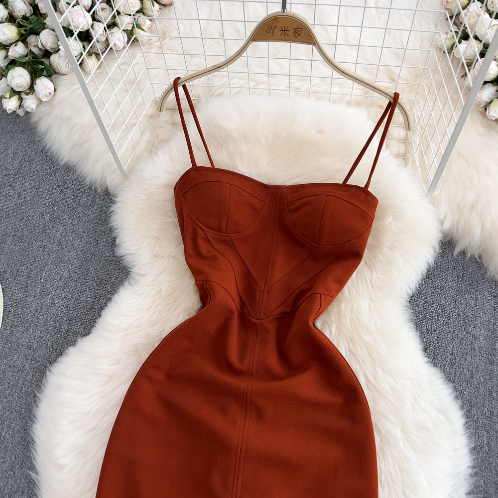 Einfaches Spaghettiträger-Kurzkleid, modisches Kleid RF0022