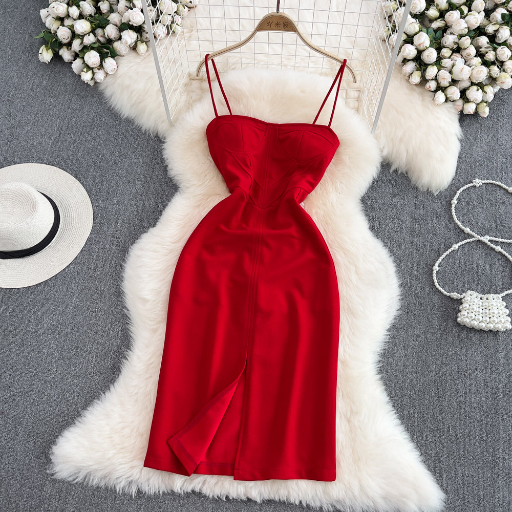 Einfaches Spaghettiträger-Kurzkleid, modisches Kleid RF0022
