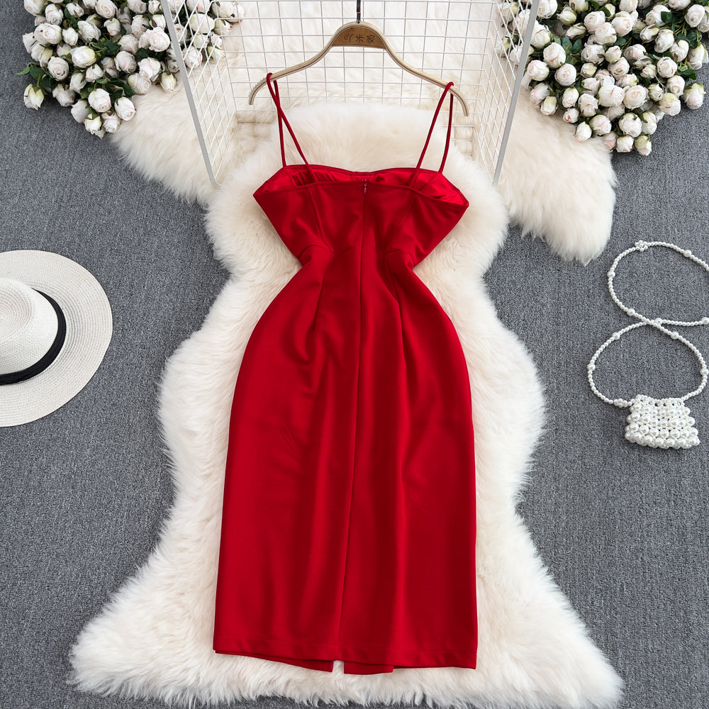 Einfaches Spaghettiträger-Kurzkleid, modisches Kleid RF0022