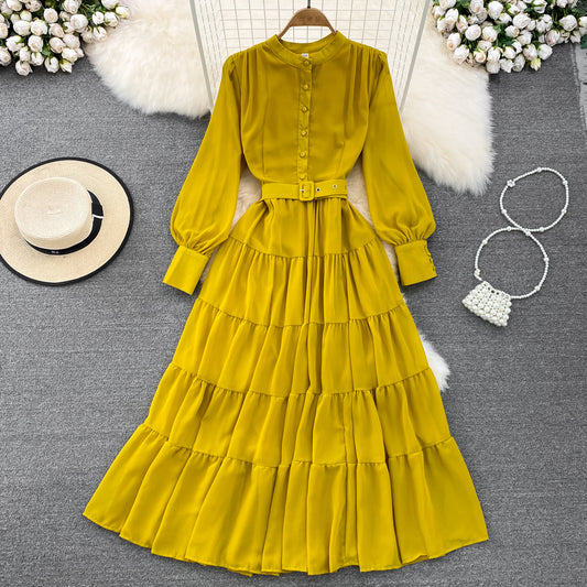 Cute Chiffon Long Sleeve Dresses, A-line Fashion Girl Dresses RF0019