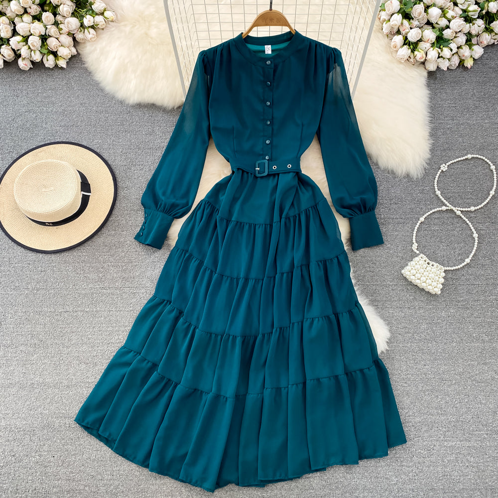 Cute Chiffon Long Sleeve Dresses, A-line Fashion Girl Dresses RF0019