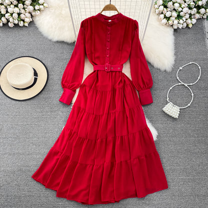 Cute Chiffon Long Sleeve Dresses, A-line Fashion Girl Dresses RF0019