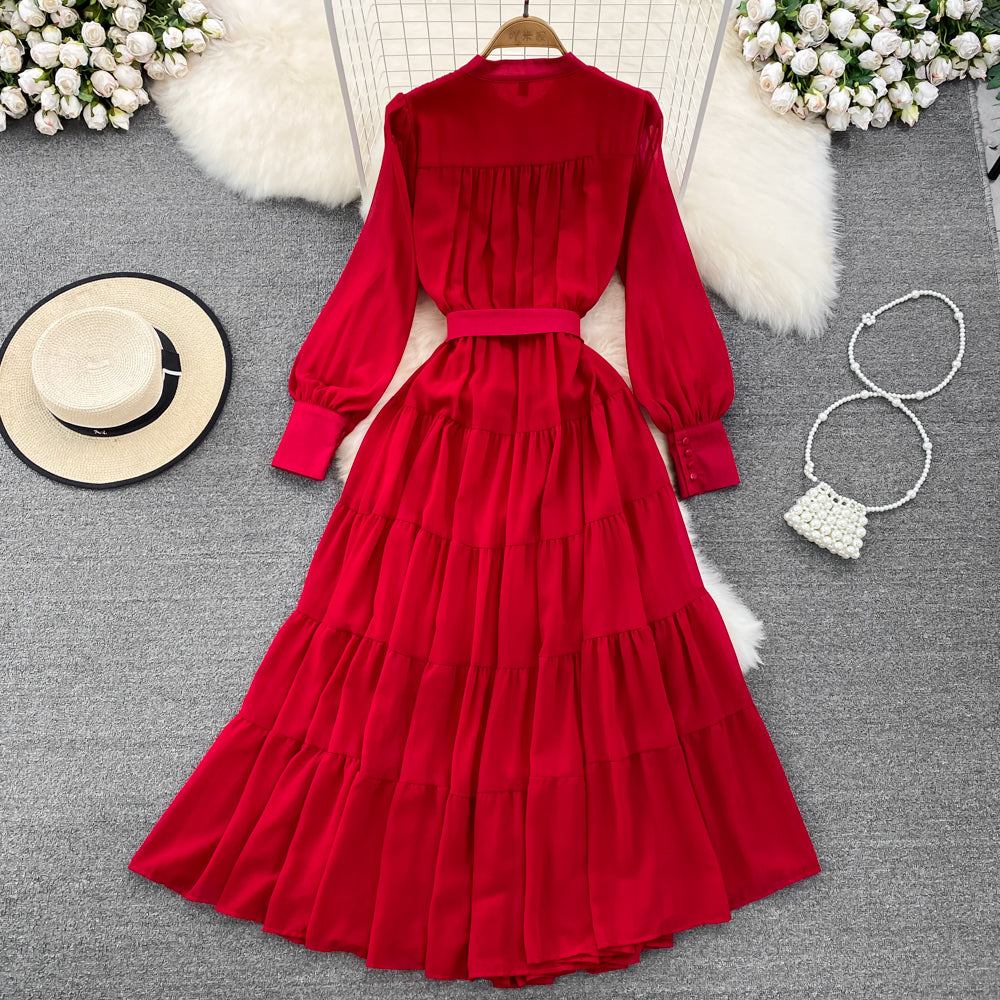 Cute Chiffon Long Sleeve Dresses, A-line Fashion Girl Dresses RF0019