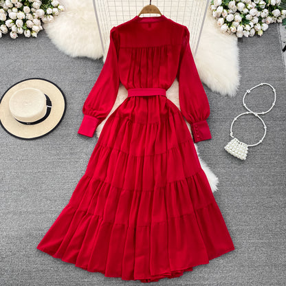 Cute Chiffon Long Sleeve Dresses, A-line Fashion Girl Dresses RF0019