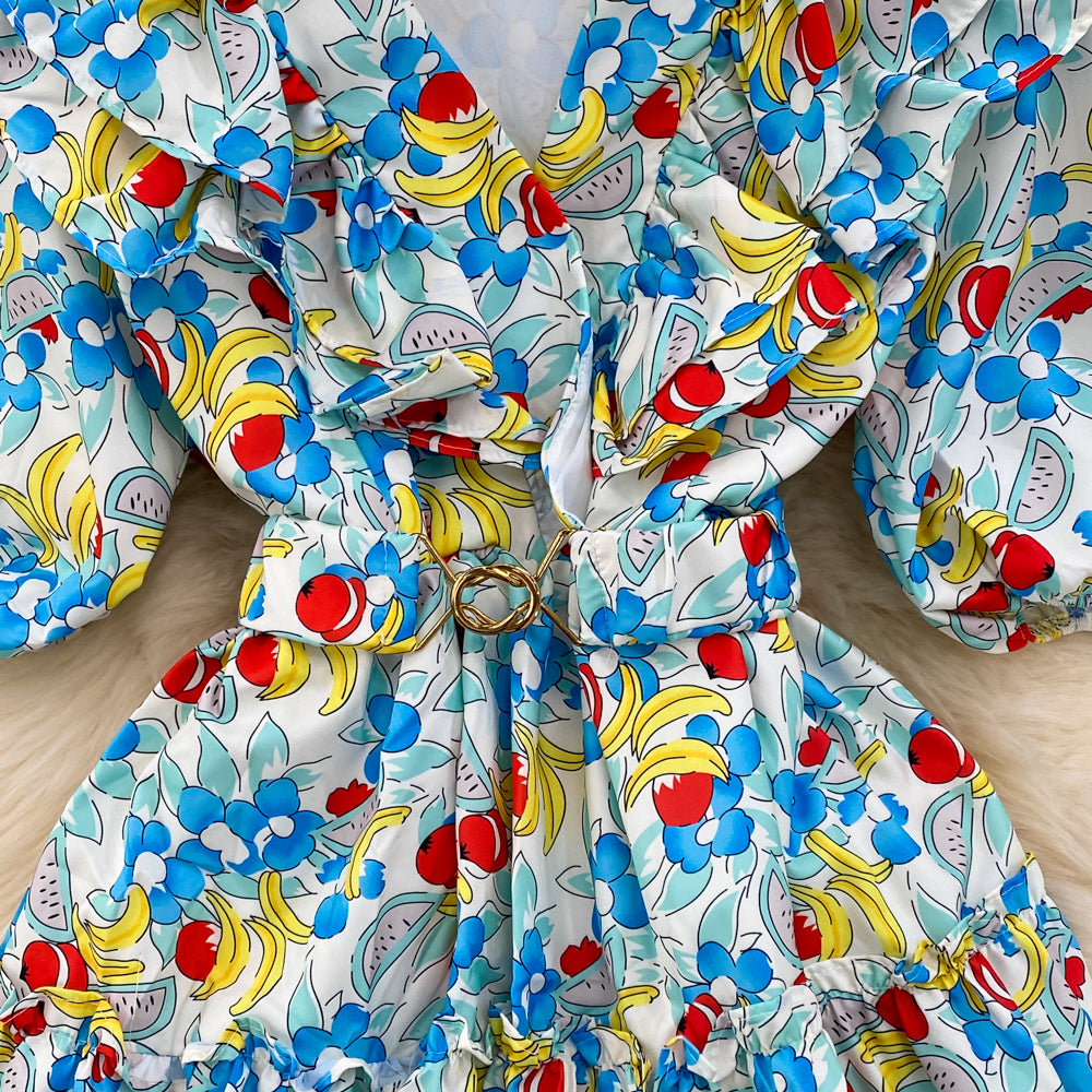 Cute V-neck Floral Dresses, A-line Fashion Dresses RF0018