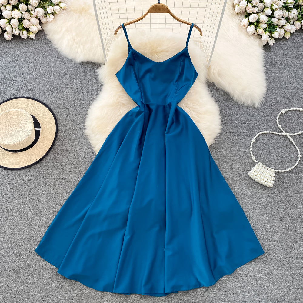 Simple V-neck Long Dresses, A-line Spaghetti Straps Party Dresses RF0017
