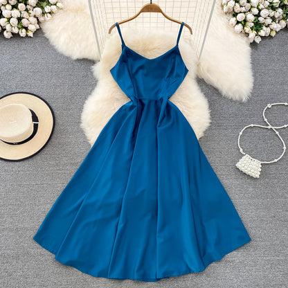 Simple V-neck Long Dresses, A-line Spaghetti Straps Party Dresses RF0017