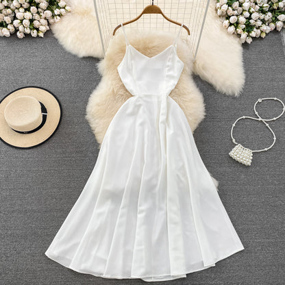 Simple V-neck Long Dresses, A-line Spaghetti Straps Party Dresses RF0017