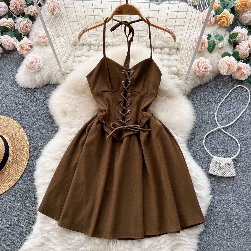 Jolie robe courte à lacets, robe trapèze tendance RF0015