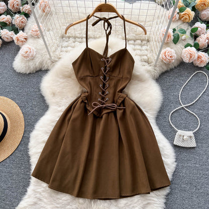 Jolie robe courte à lacets, robe trapèze tendance RF0015