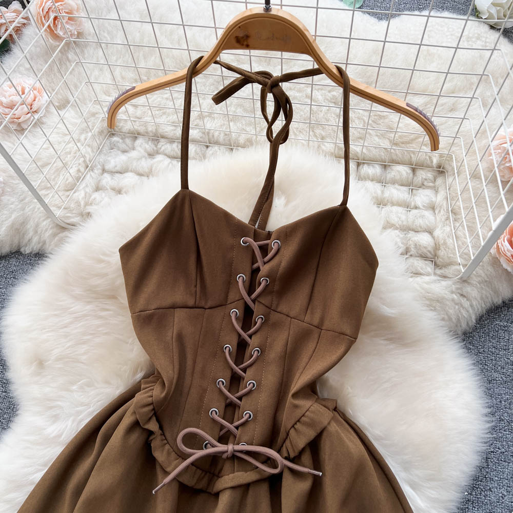 Jolie robe courte à lacets, robe trapèze tendance RF0015