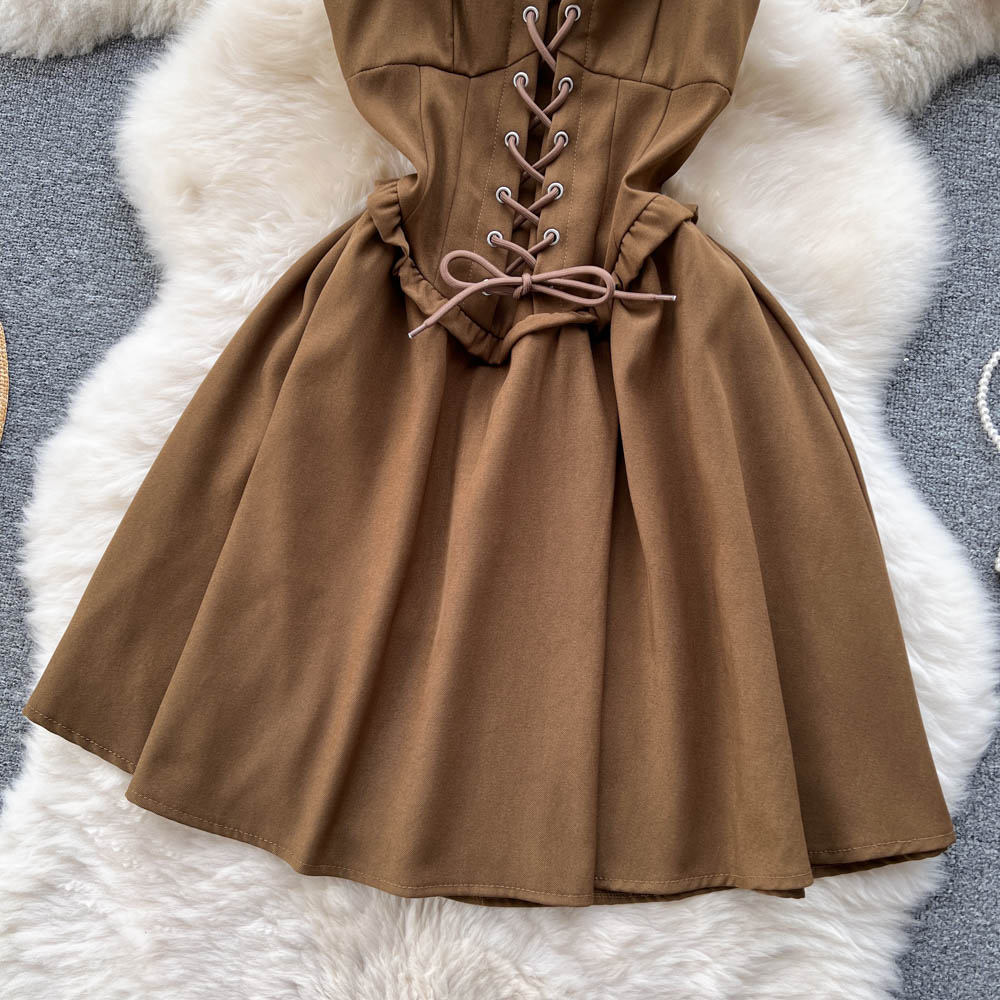 Jolie robe courte à lacets, robe trapèze tendance RF0015