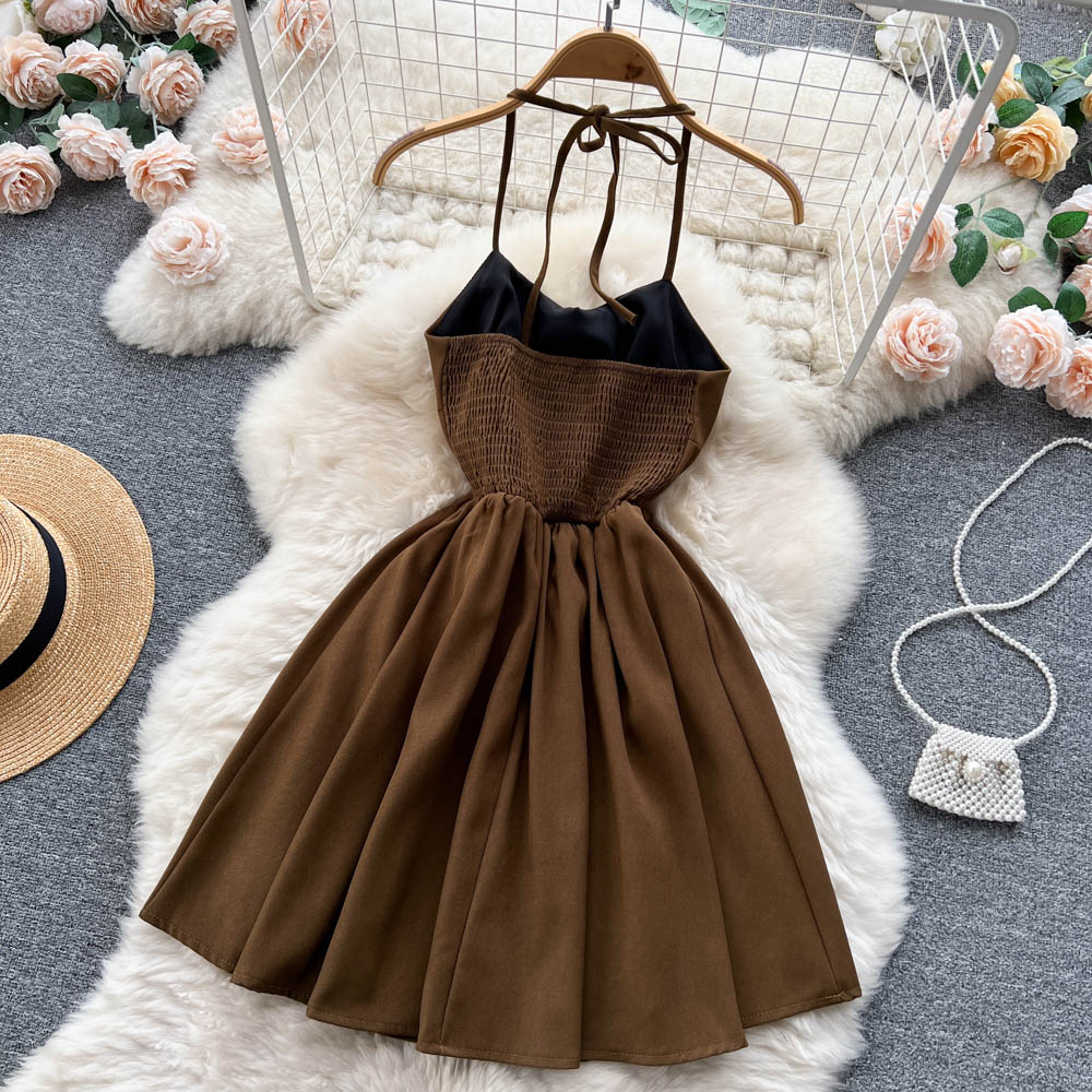 Jolie robe courte à lacets, robe trapèze tendance RF0015