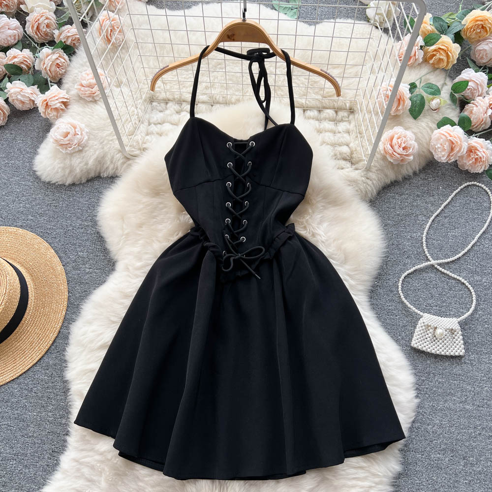 Jolie robe courte à lacets, robe trapèze tendance RF0015