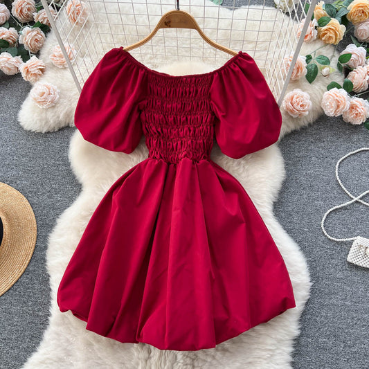 Cute Puff Sleeve Dress, A-line Fashion Girl Dress RF0014