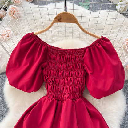Cute Puff Sleeve Dress, A-line Fashion Girl Dress RF0014