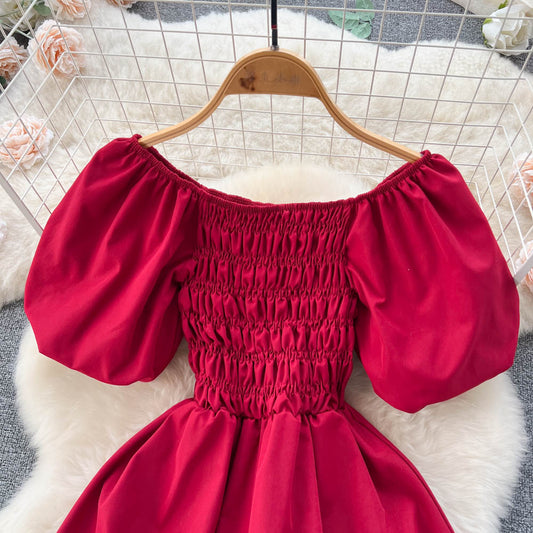 Cute Puff Sleeve Dress, A-line Fashion Girl Dress RF0014
