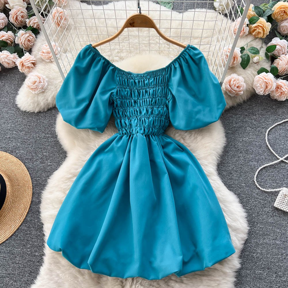 Cute Puff Sleeve Dress, A-line Fashion Girl Dress RF0014