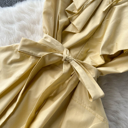 Cute A-line Short Sleeve Dress, Yellow Fashion Dress RF0013
