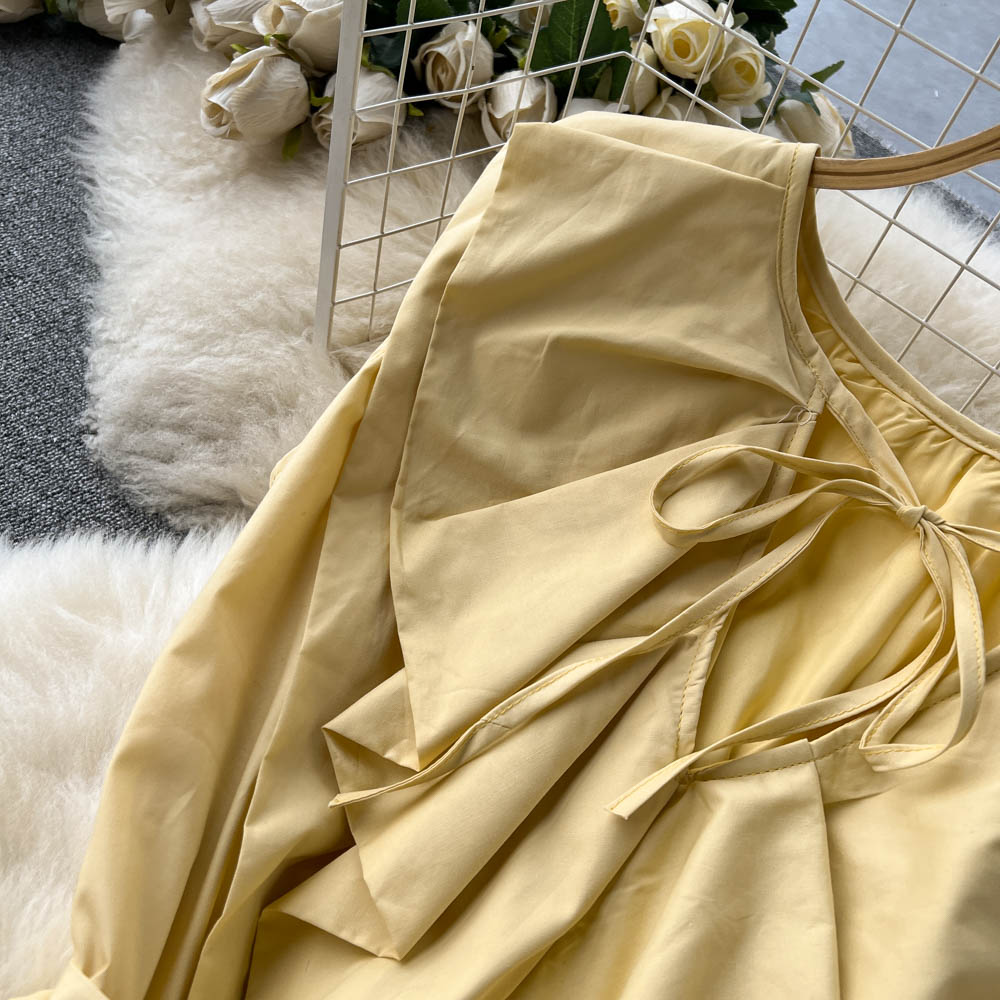 Cute A-line Short Sleeve Dress, Yellow Fashion Dress RF0013
