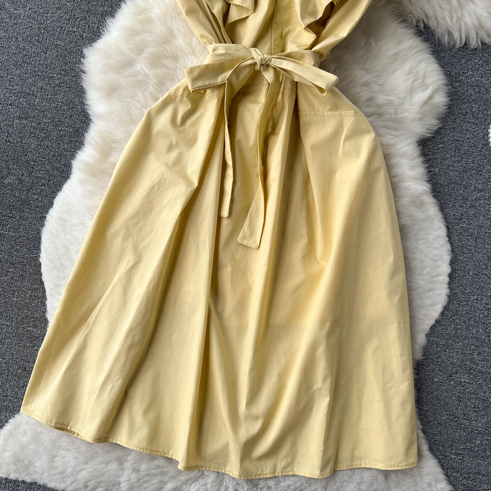 Cute A-line Short Sleeve Dress, Yellow Fashion Dress RF0013