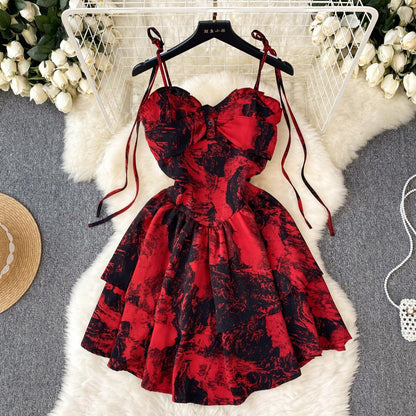 Red A-line Short Dress, Fashion Dress RF0008