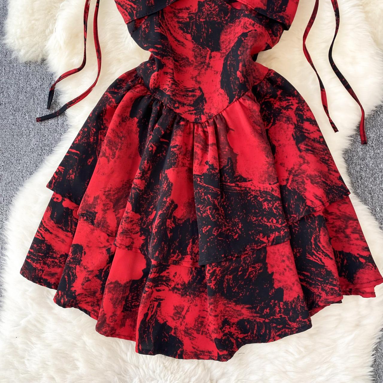 Red A-line Short Dress, Fashion Dress RF0008