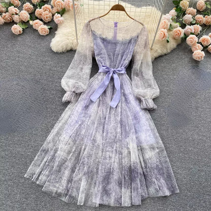 Langarmkleid mit Retro-Tintendruck RF0145