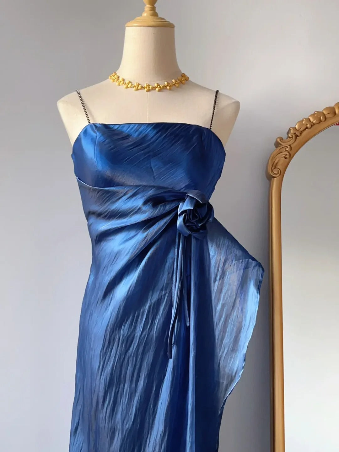 Vintage Prom Dresses 80s Sheath Spaghetti Straps Navy Blue Sleeveless Floor Length Evening Formal Outfits RB4272