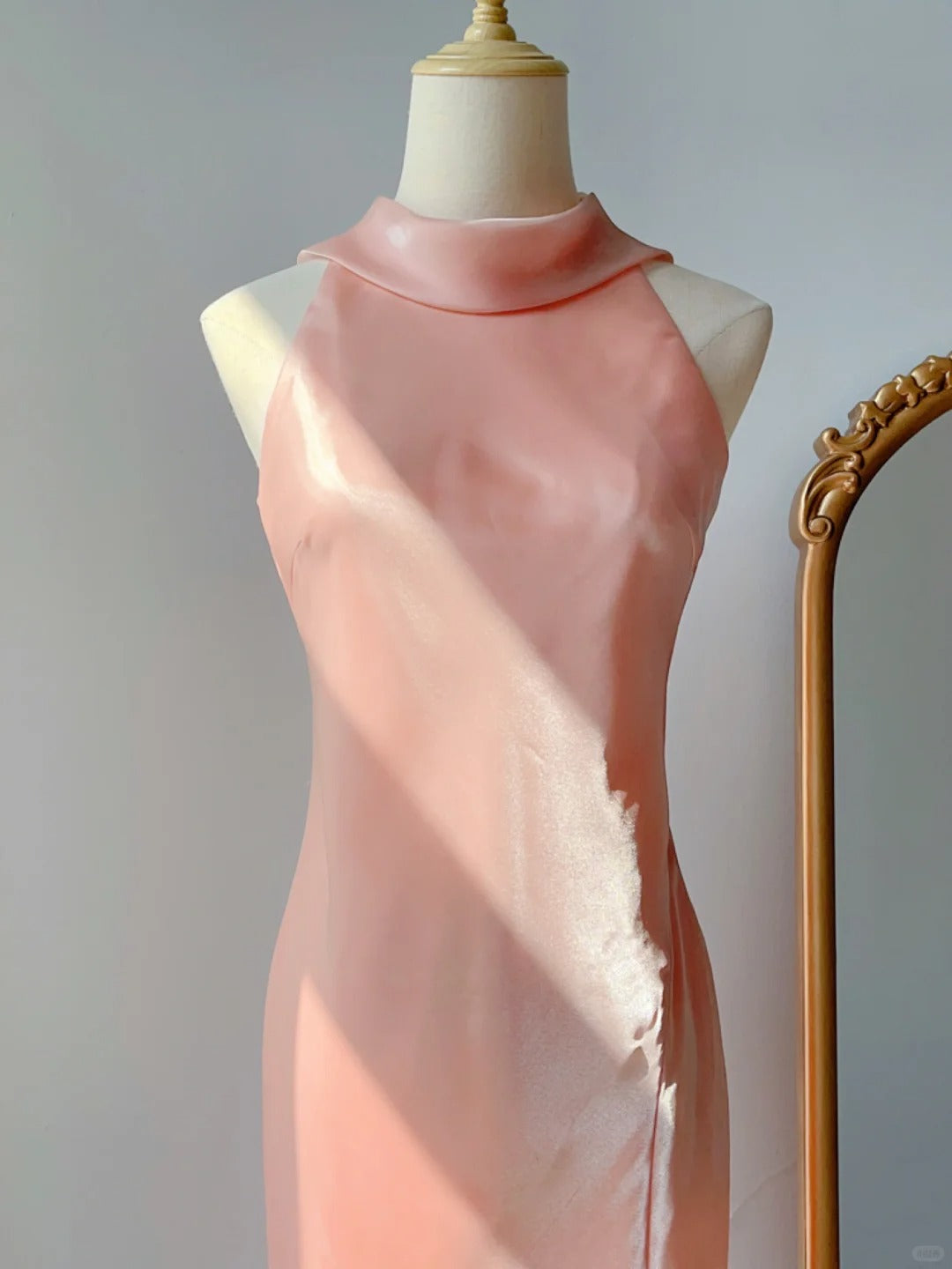 Modest Sheath Halter Sleeveless Mid Length Blush Pink Chiffon Spring Summer Event Outfits Wedding Guest Dresses RB3248
