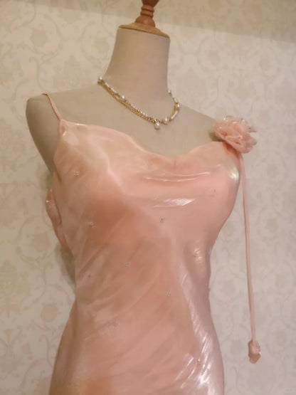 Vintage Prom Dresses 70s Mermaid Spaghetti Straps Blush Pink With Cape Sleeveless Evening Formal Outfits RB4292