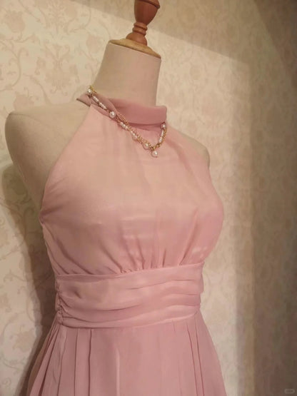 Simple A Line High Neck Pink Knee Length Senior Inspo Birthday 18th Party Outfits Homecoming Dresses RB3212