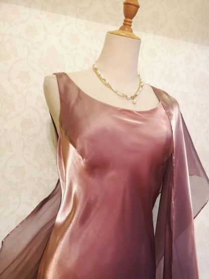 Vintage Prom Dresses 70s Mermaid Square Neck With Cape Sleeveless Tea Length Evening Formal Outfits RB4290