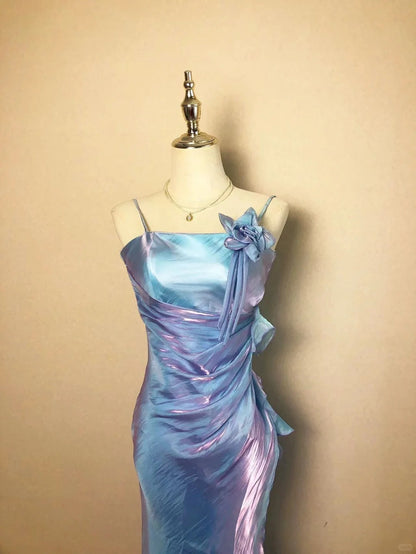Vintage Prom Dresses 80s Mermaid Spaghetti Straps Lavender Sleeveless Floor Length Evening Formal Outfits RB4284