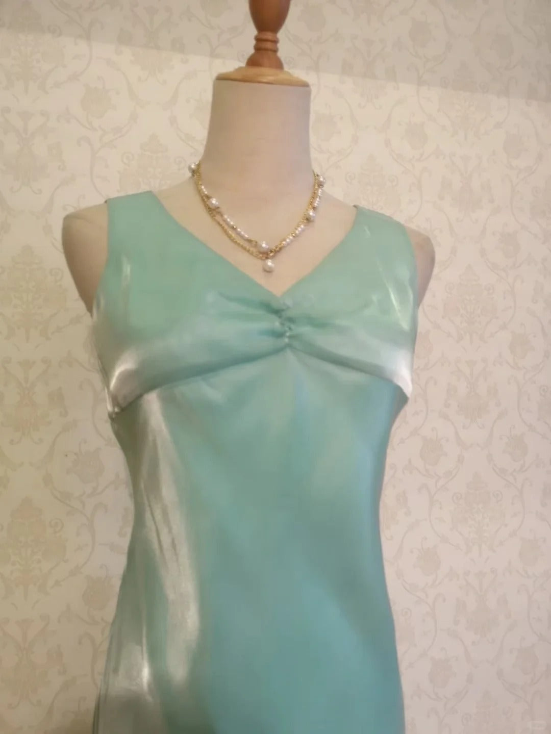 Vintage Prom Dresses 70s Mermaid V Neck Green Tea Length Evening Formal Outfits RB4308