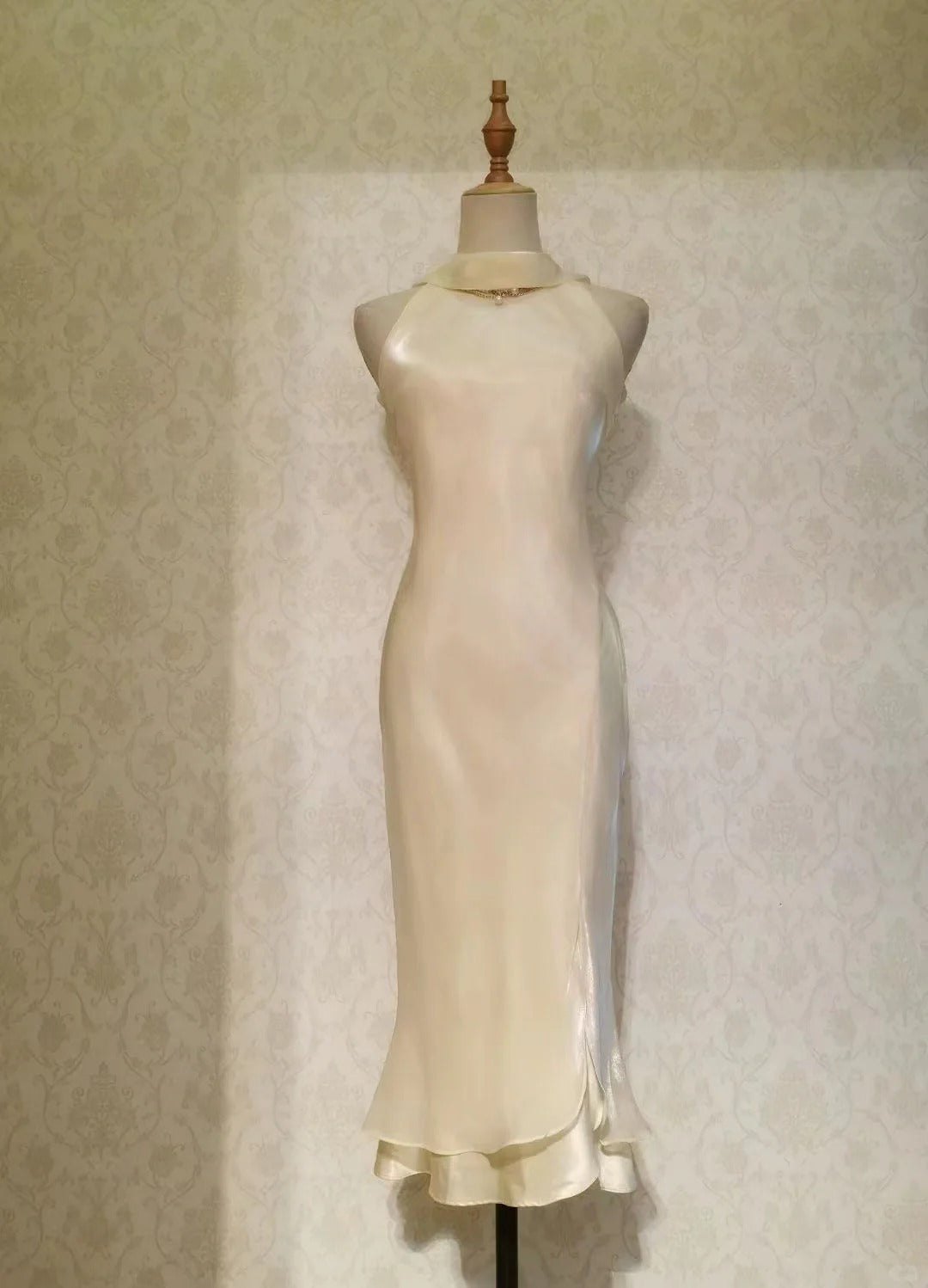 Vintage Mermaid High Neck 1950s Ivory Event Birthday Dress Sleeveless Evening Prom Formal Dresses RB3210
