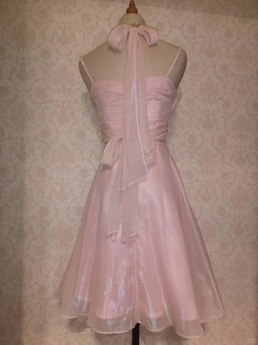 Vintage A line Halter Pink 9th Grad Knee length Aesthetic Look Homecoming Dresses RB4291