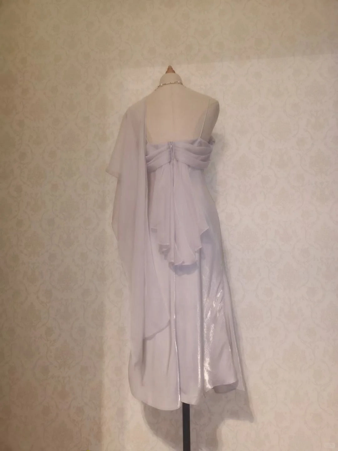 Vintage Prom Dresses 70s Mermaid Spaghetti Straps Lilac With Cape Tea Length Formal Outfits RB4285
