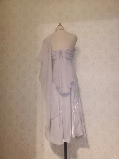 Vintage Prom Dresses 70s Mermaid Spaghetti Straps Lilac With Cape Tea Length Formal Outfits RB4285