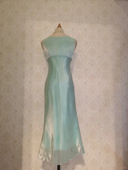 Vintage Prom Dresses 70s Mermaid V Neck Green Tea Length Evening Formal Outfits RB4308