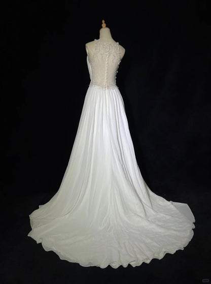 Robes de mariée romantiques ligne A en mousseline de soie avec cristaux perlés Robe de mariée longue blanche N3405