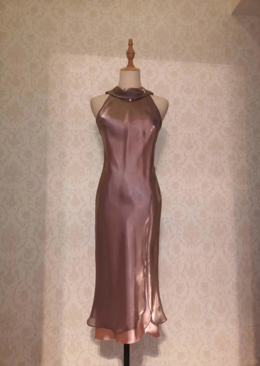 Vintage Prom Dresses 1950s Mermaid High Neck Brown With Ruffles Sleeveless Tea Length Evening Formal Outfits RB4280