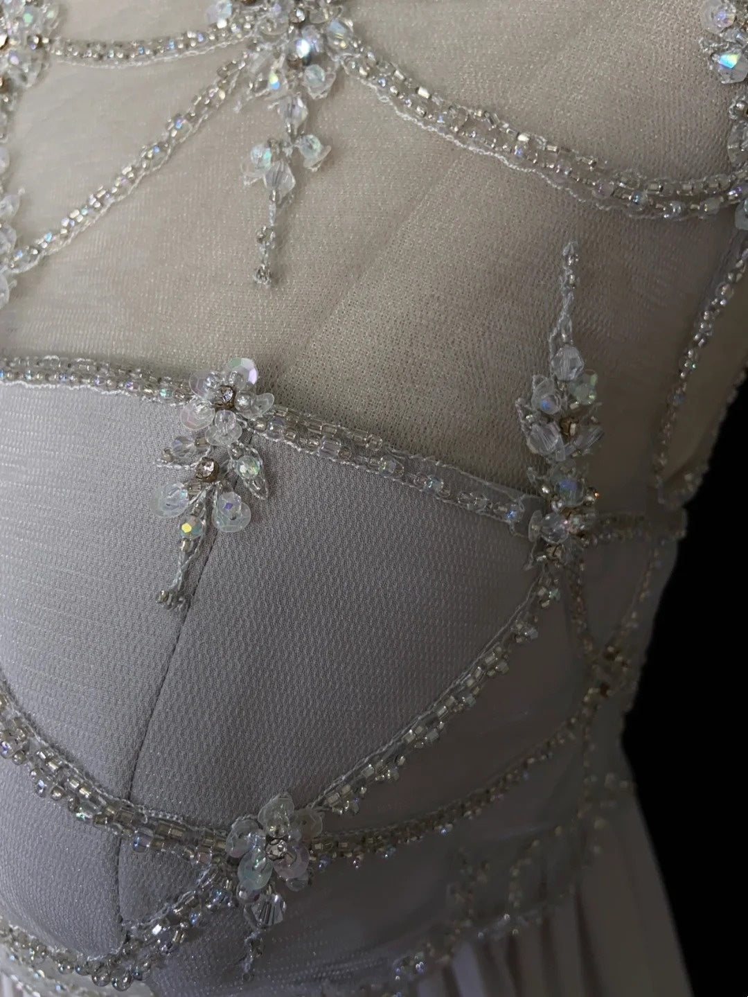 Inspiration Robes de bal vintage, ligne A, col rond, mousseline argentée, longues années 80, avec perles, robes de soirée N3394