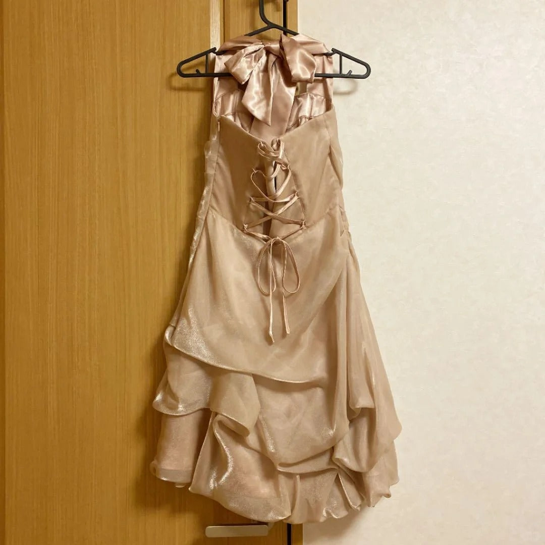 Vintage A line Halter Champagne Chiffon 12th Grad Knee length Aesthetic Look Homecoming Dresses RB4305